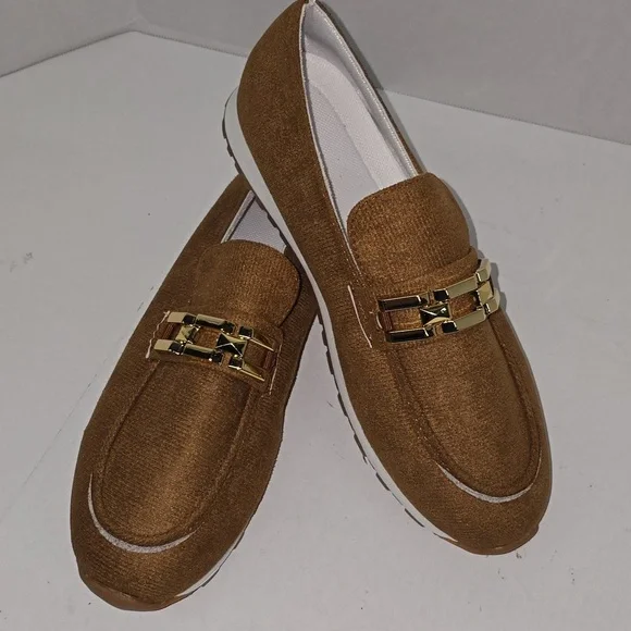 SHEIN Brown and Gold Flats Moccasin-Style Loafers - Picture 8 of 11